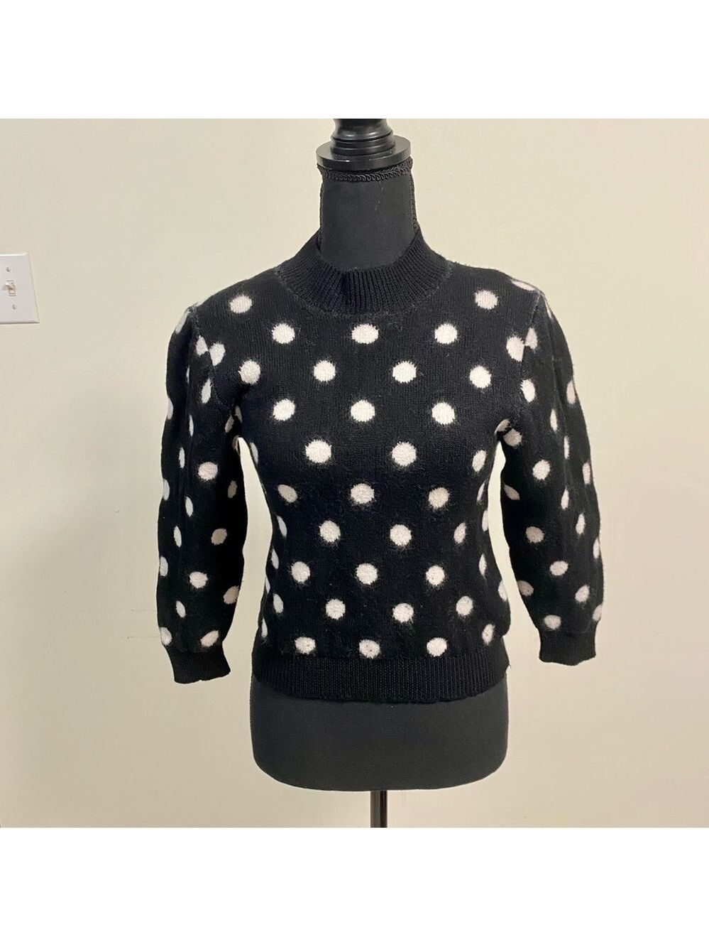 Joie Sweater Women’s Size Medium black & polka dot Merino Wool Brettina Sweater
